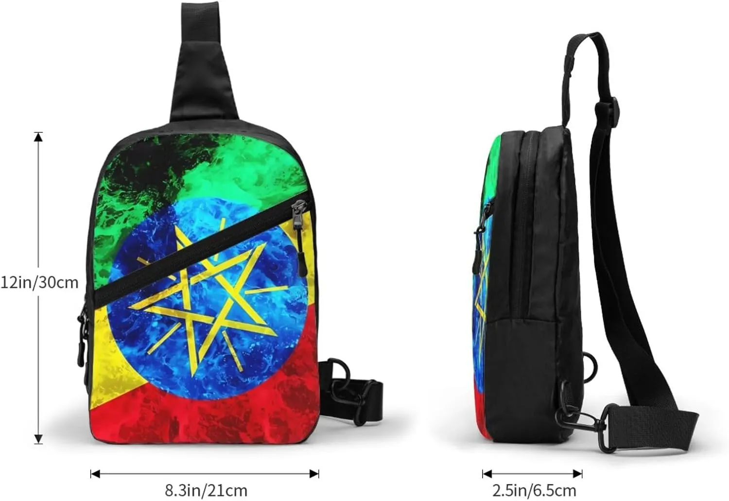 Ethiopia Flag Portable Crossbody Bag Foldable Sling Bags Sports Gym Chest Daypack Reusable Shoulder Backpack Casual Diagonally Rucksack Fanny Packs
