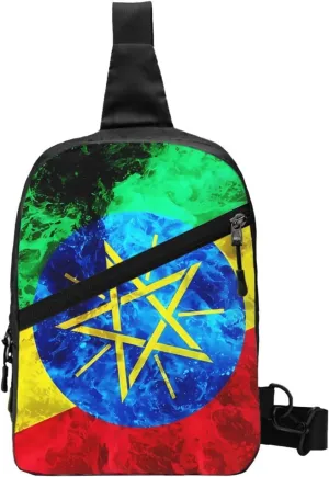 Ethiopia Flag Portable Crossbody Bag Foldable Sling Bags Sports Gym Chest Daypack Reusable Shoulder Backpack Casual Diagonally Rucksack Fanny Packs
