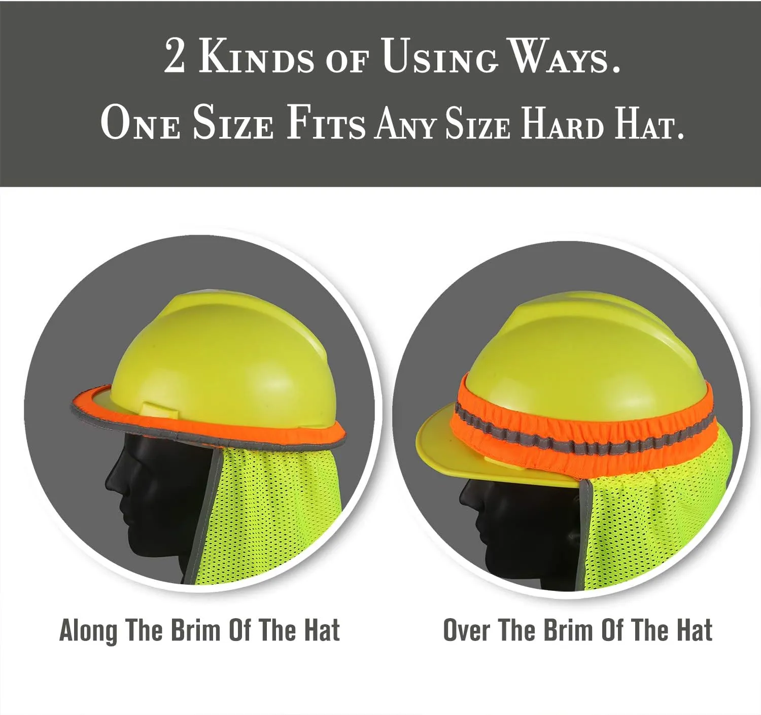Evridwear High Visibility Neck Sun Shield with Reflective Stripe, Safety Hard Hat Shade with Breathable Mesh Elastic Band for Construction, Outdoor Activities, Landscaping from UV