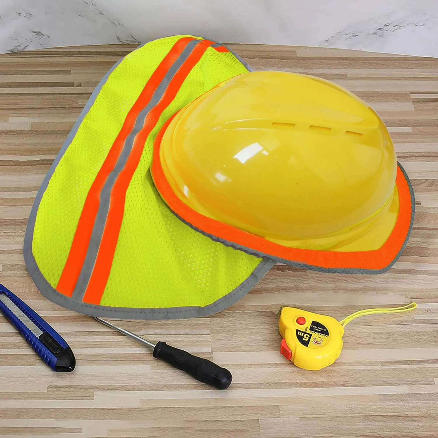 Evridwear High Visibility Neck Sun Shield with Reflective Stripe, Safety Hard Hat Shade with Breathable Mesh Elastic Band for Construction, Outdoor Activities, Landscaping from UV