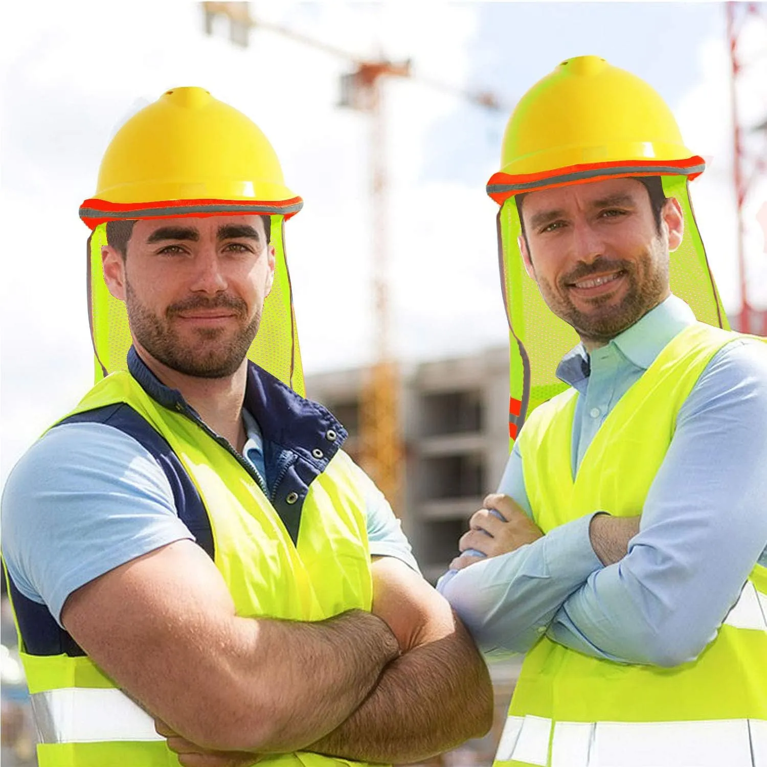 Evridwear High Visibility Neck Sun Shield with Reflective Stripe, Safety Hard Hat Shade with Breathable Mesh Elastic Band for Construction, Outdoor Activities, Landscaping from UV