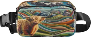 Exnundod Fanny Packs for Women & Men Artistic Highland Cow, Waist Pack Colorful Scenery Crossbody Bags Belt Adjustable Strap for Running Hiking Workout