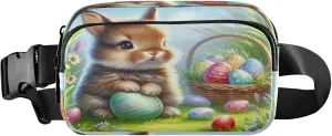 Exnundod Fanny Packs for Women & Men Brown Easter Bunny, Waist Pack Colorful Decorative Eggs Crossbody Bags Belt Adjustable Strap for Running Hiking Workout