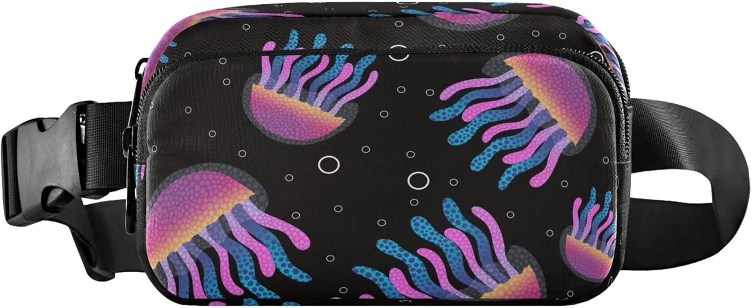 Exnundod Fanny Packs for Women & Men Cartoon Ocean Animals, Waist Pack Jellyfishes Crossbody Bags Belt Adjustable Strap for Running Hiking Workout