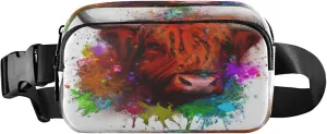 Exnundod Fanny Packs for Women & Men Colorful Animal Highland Cow, Waist Pack Scotland Cattle Crossbody Bags Belt Adjustable Strap for Running Hiking Workout