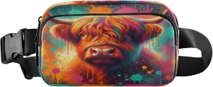 Exnundod Fanny Packs for Women & Men Colorful Highland Cow, Waist Pack Watercolor Crossbody Bags Belt Adjustable Strap for Running Hiking Workout