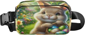 Exnundod Fanny Packs for Women & Men Cute Easter Bunny, Waist Pack Colorful Eggs Basket Crossbody Bags Belt Adjustable Strap for Running Hiking Workout