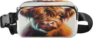 Exnundod Fanny Packs for Women & Men Cute Highland Cow, Waist Pack Pastel Multicoloured Cattle Crossbody Bags Belt Adjustable Strap for Running Hiking Workout