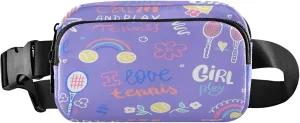 Exnundod Fanny Packs for Women & Men Cute Tennis Graffiti, Waist Pack Ball Sports Crossbody Bags Belt Adjustable Strap for Running Hiking Workout