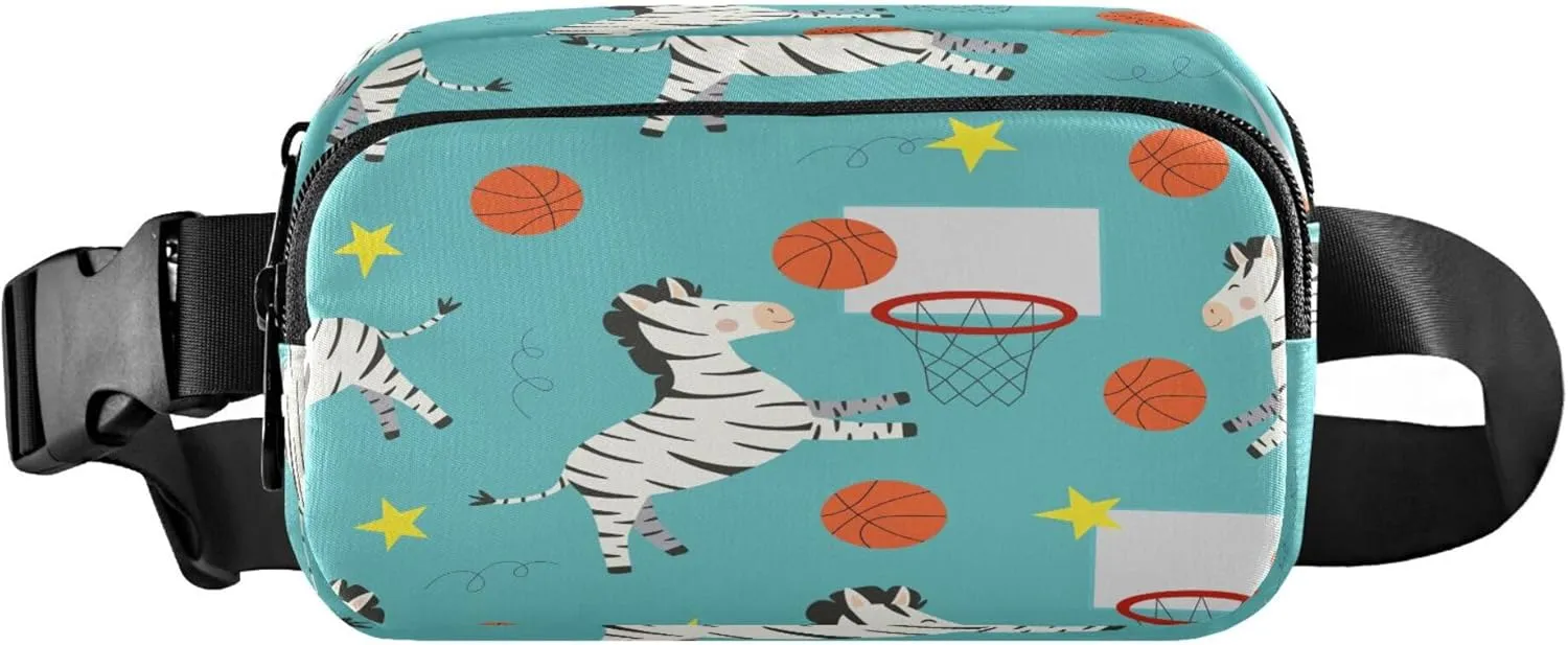 Exnundod Fanny Packs for Women & Men Cute Zebras Basketball, Waist Pack Cartoon Style Crossbody Bags Belt Adjustable Strap for Running Hiking Workout