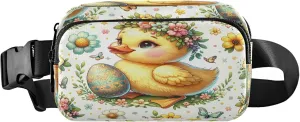 Exnundod Fanny Packs for Women & Men Easter Cute Ducks, Waist Pack Spring Flower Pattern Crossbody Bags Belt Adjustable Strap for Running Hiking Workout
