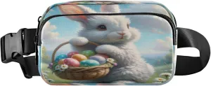 Exnundod Fanny Packs for Women & Men Easter White Bunny Rabbit, Waist Pack Spring Wild Floral Crossbody Bags Belt Adjustable Strap for Running Hiking Workout