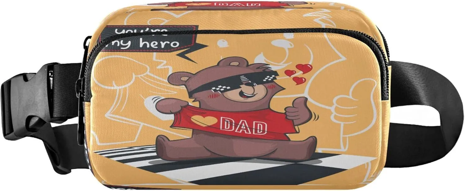 Exnundod Fanny Packs for Women & Men Father's Day Bear, Waist Pack Cute Teddy Dad Crossbody Bags Belt Adjustable Strap for Running Hiking Workout