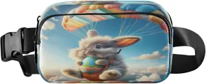 Exnundod Fanny Packs for Women & Men Flying Easter Bunny, Waist Pack Crossbody Bags Belt Adjustable Strap for Running Hiking Workout
