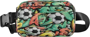 Exnundod Fanny Packs for Women & Men Football Soccer Balls, Waist Pack Street Art Style Graffiti Crossbody Bags Belt Adjustable Strap for Running Hiking Workout