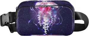Exnundod Fanny Packs for Women & Men Glowing Vivid Jellyfish, Waist Pack Underwater Crossbody Bags Belt Adjustable Strap for Running Hiking Workout