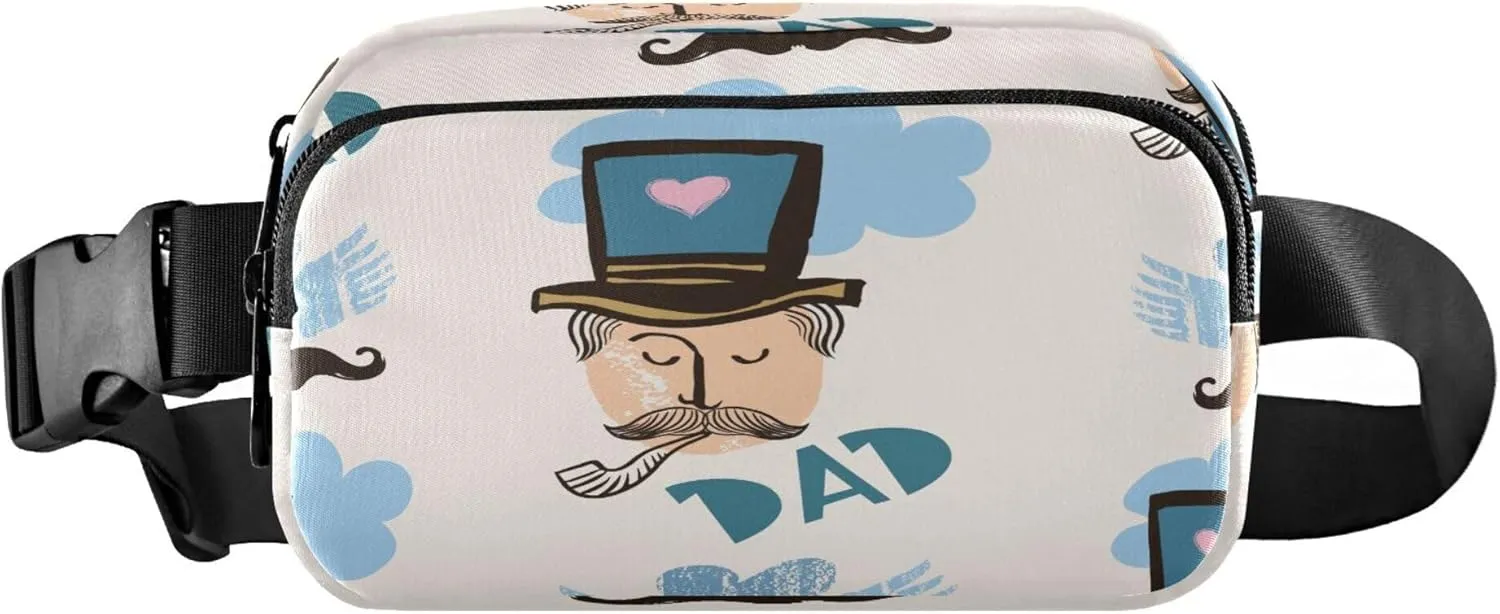 Exnundod Fanny Packs for Women & Men Happy Father's Day Cartoon, Waist Pack Dad Crossbody Bags Belt Adjustable Strap for Running Hiking Workout