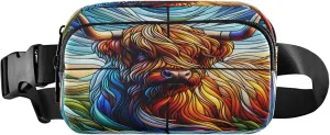 Exnundod Fanny Packs for Women & Men Highland Cow Colorful, Waist Pack Scotland Cattle Crossbody Bags Belt Adjustable Strap for Running Hiking Workout