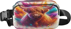 Exnundod Fanny Packs for Women & Men Highland Cow Colorful, Waist Pack Scotland Cattle Elegant Crossbody Bags Belt Adjustable Strap for Running Hiking Workout