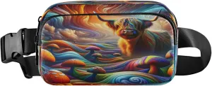Exnundod Fanny Packs for Women & Men Highland Cow Magical Mushroom, Waist Pack Colorful Scotland Cattle Crossbody Bags Belt Adjustable Strap for Running Hiking Workout