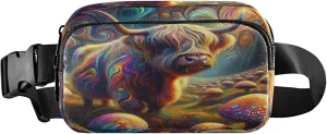Exnundod Fanny Packs for Women & Men Highland Cow Mushroom, Waist Pack Colorful Scotland Cattle Crossbody Bags Belt Adjustable Strap for Running Hiking Workout