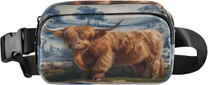 Exnundod Fanny Packs for Women & Men Highland Cow Vintage, Waist Pack Tile Art Artistic Crossbody Bags Belt Adjustable Strap for Running Hiking Workout