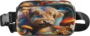 Exnundod Fanny Packs for Women & Men Magical Scotland Cattle, Waist Pack Colorful Mushroom Crossbody Bags Belt Adjustable Strap for Running Hiking Workout