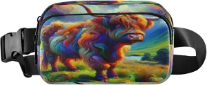 Exnundod Fanny Packs for Women & Men Meadow Highland Cow, Waist Pack Magical Scotland Cattle Crossbody Bags Belt Adjustable Strap for Running Hiking Workout