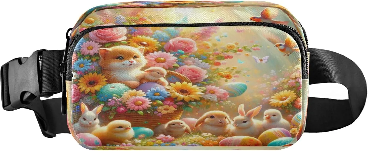 Exnundod Fanny Packs for Women & Men Mother's Day Animals Flowers, Waist Pack Coloful Crossbody Bags Belt Adjustable Strap for Running Hiking Workout