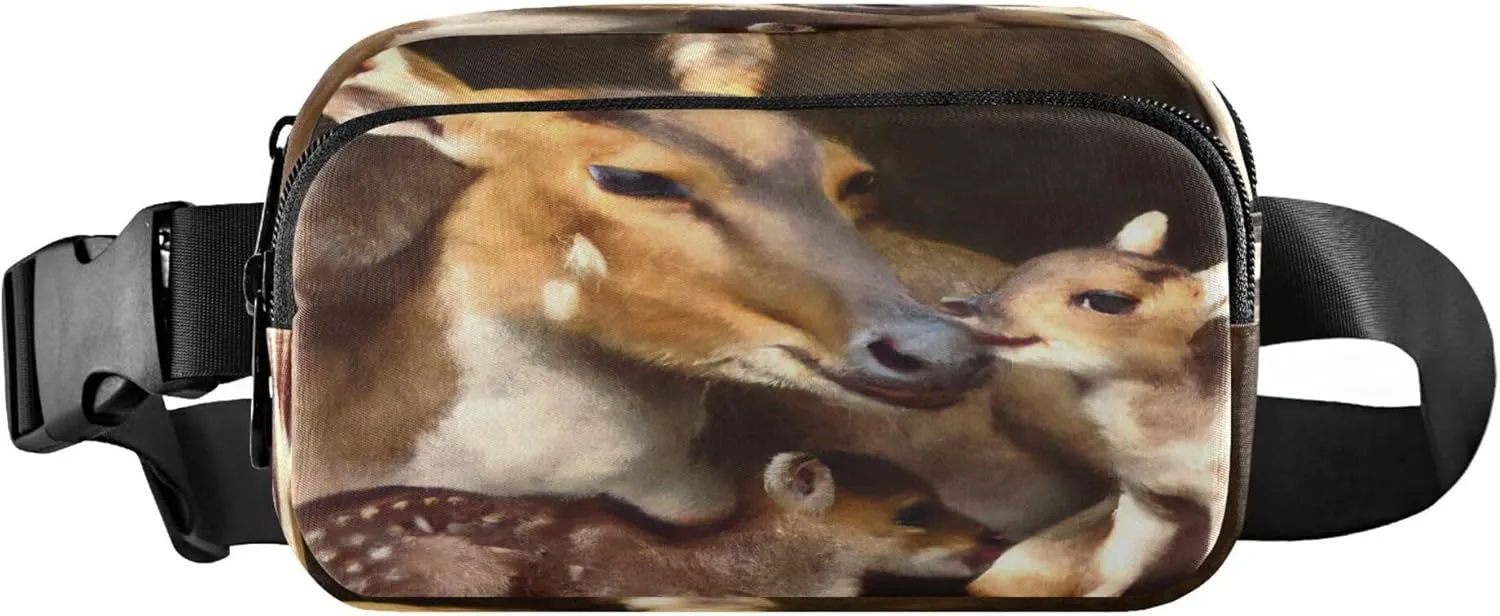 Exnundod Fanny Packs for Women & Men Mother's Day Deers, Waist Pack Oil Painting Artistic Crossbody Bags Belt Adjustable Strap for Running Hiking Workout