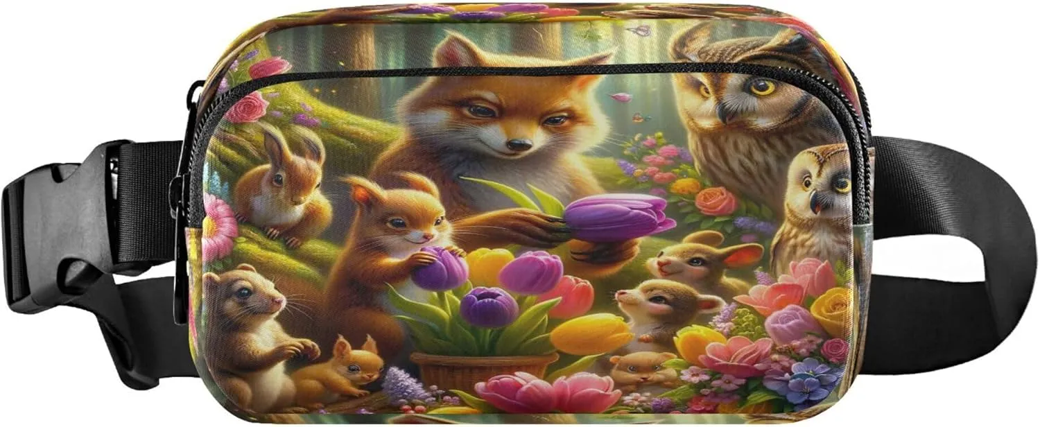 Exnundod Fanny Packs for Women & Men Mother's Day Flowers Animals, Waist Pack Oil Painting Artistic Crossbody Bags Belt Adjustable Strap for Running Hiking Workout