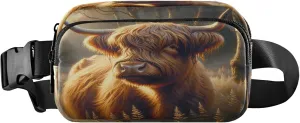 Exnundod Fanny Packs for Women & Men Oil Painting Highland Cow, Waist Pack Natural Animal Crossbody Bags Belt Adjustable Strap for Running Hiking Workout