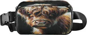 Exnundod Fanny Packs for Women & Men Scotland Highland Cow, Waist Pack Cute Cattle Crossbody Bags Belt Adjustable Strap for Running Hiking Workout