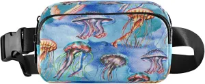 Exnundod Fanny Packs for Women & Men Watercolor Jellyfish, Waist Pack Algae Sea Crossbody Bags Belt Adjustable Strap for Running Hiking Workout
