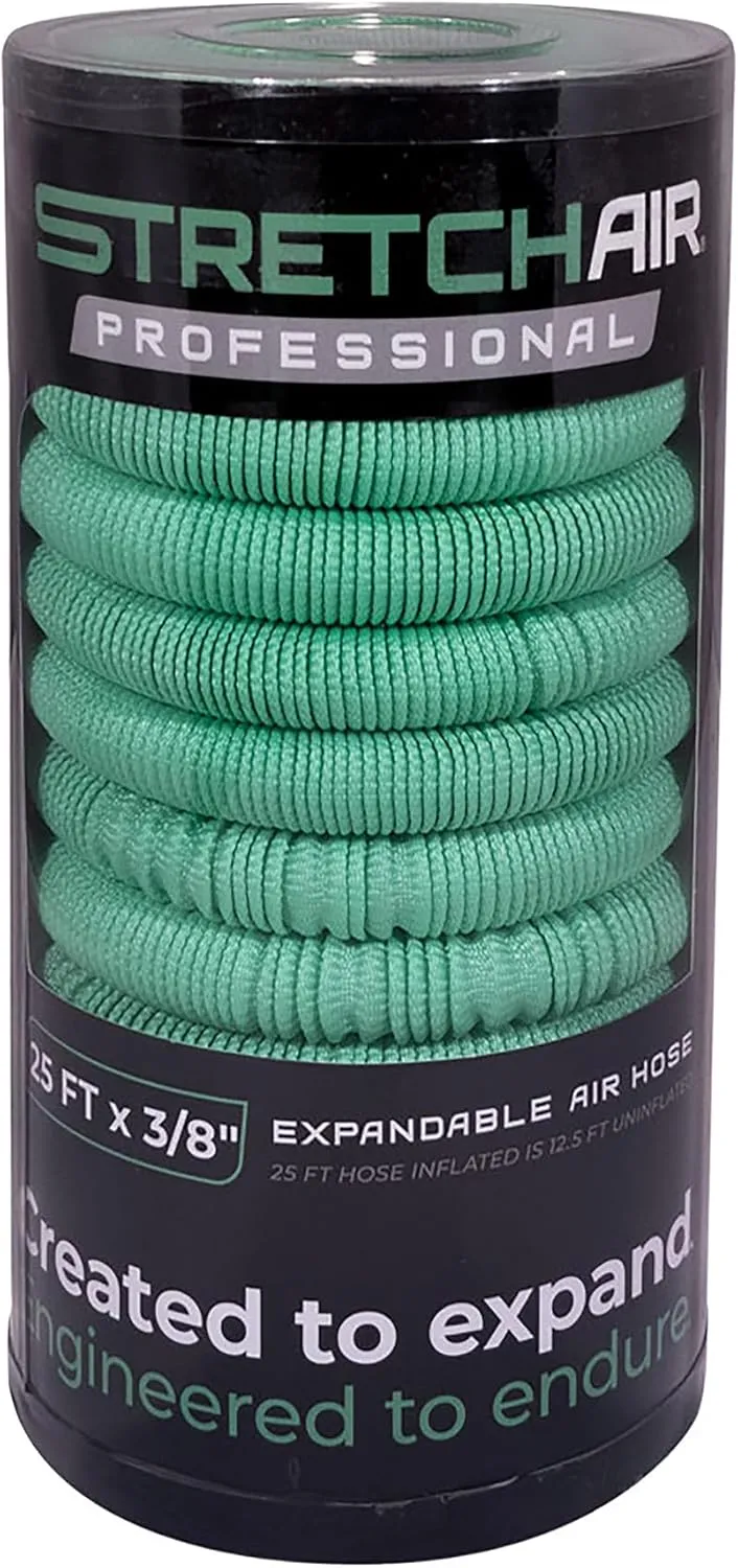 Expandable Air Hose | 25ft x 3/8in inflated | Max PSI 300lbs | Kink Resistant | Expands & Contracts at a 2 to 1 ratio