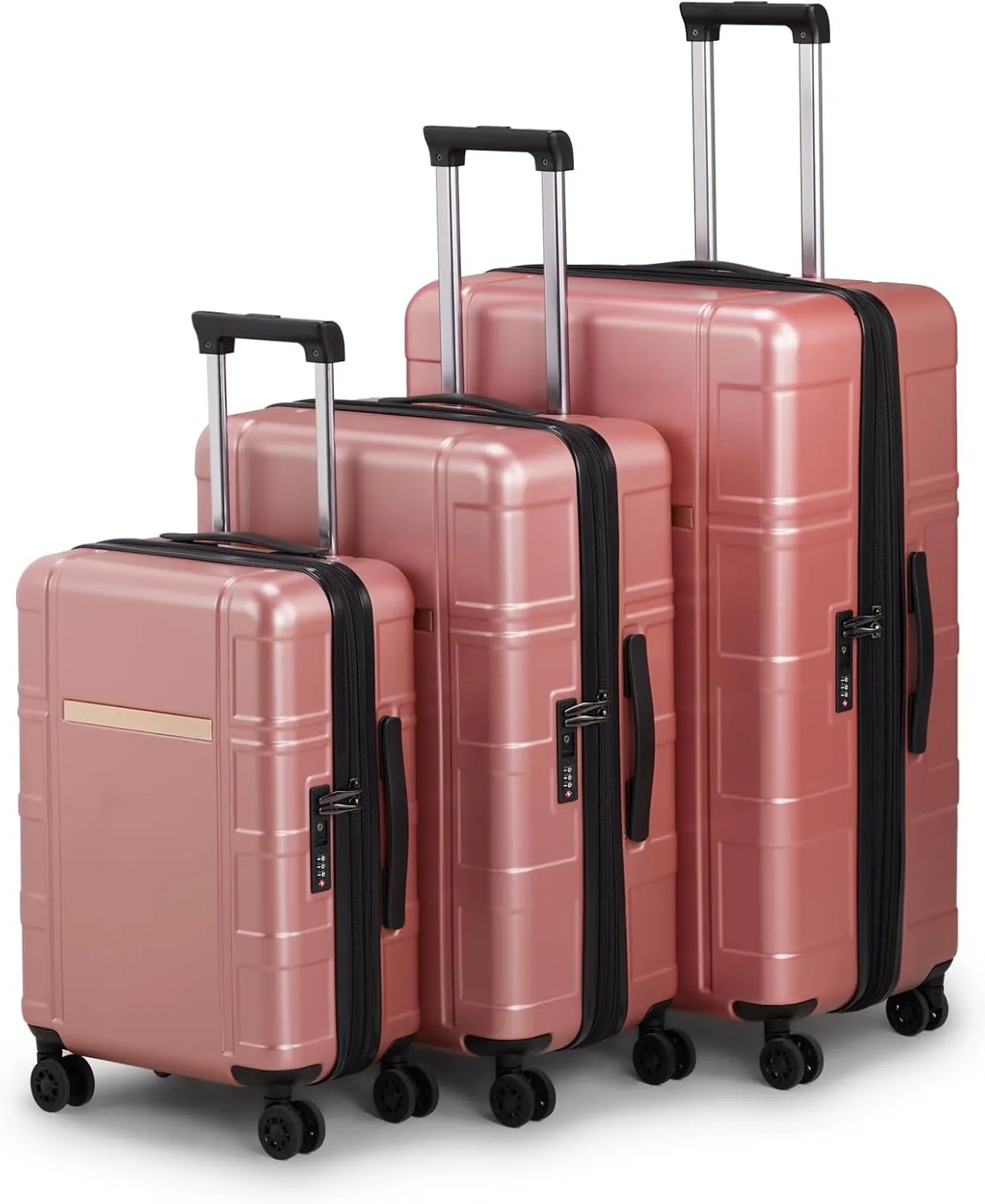 Expandable Luggage Set 3 Piece, ABS PC Hardshell Suitcase Set with Spinner Wheels & TSA Lock, Durable Waterproof Travel Luggage Carry on Checked for Business Travel - Rose Gold, 20/24/28In