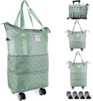 Expandable Rolling Duffle Bag - Large Carry-On With Spinner Wheels, Foldable Weekend Travel Bag, 28-58L Capacity(Green)