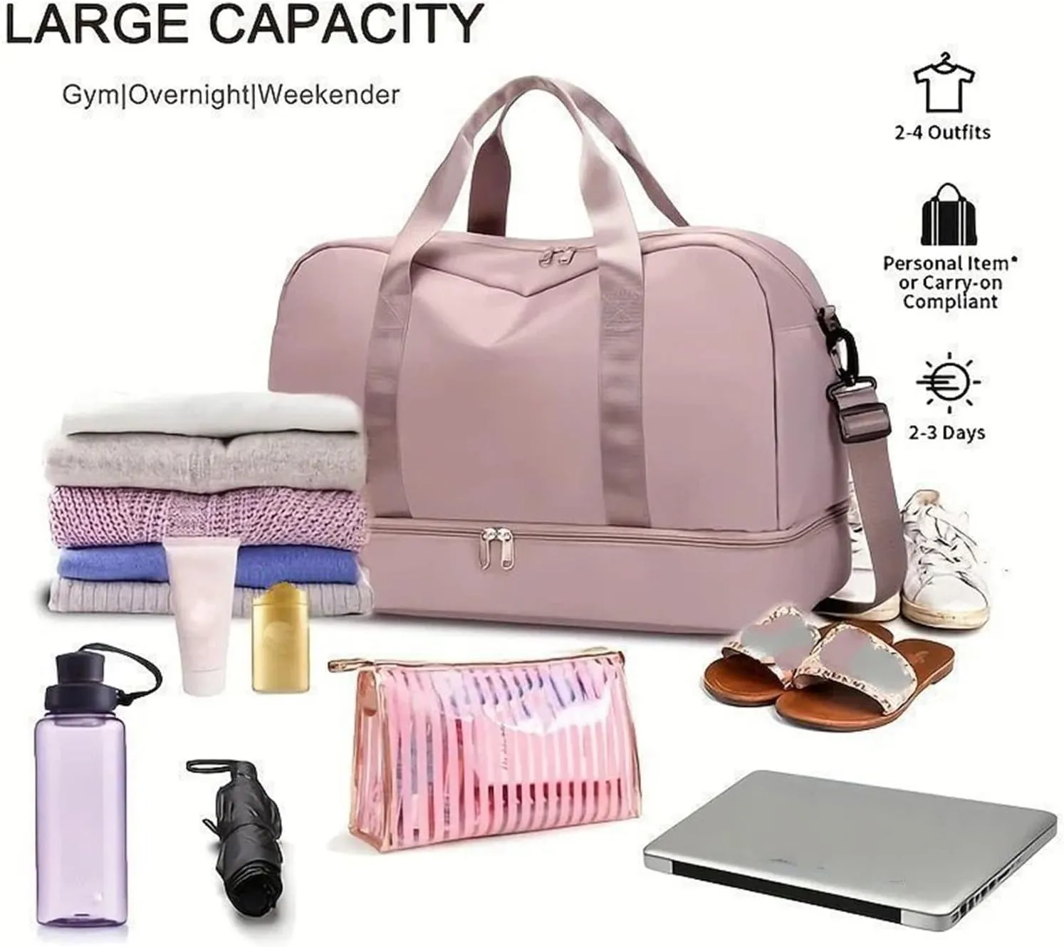 Expandable Travel Luggage Bag Sports Handbag Fitness Large Capacity Women's Shoulder Bag (Color : B blue, Size : 46x32cm)