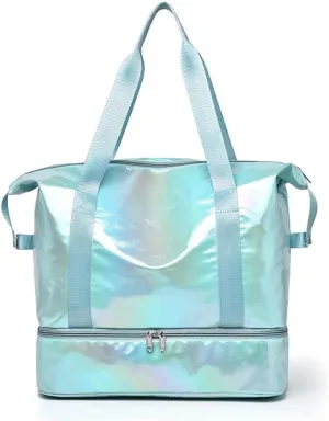 Expandable Travel Luggage Bag Sports Handbag Fitness Large Capacity Women's Shoulder Bag (Color : B blue, Size : 46x32cm)