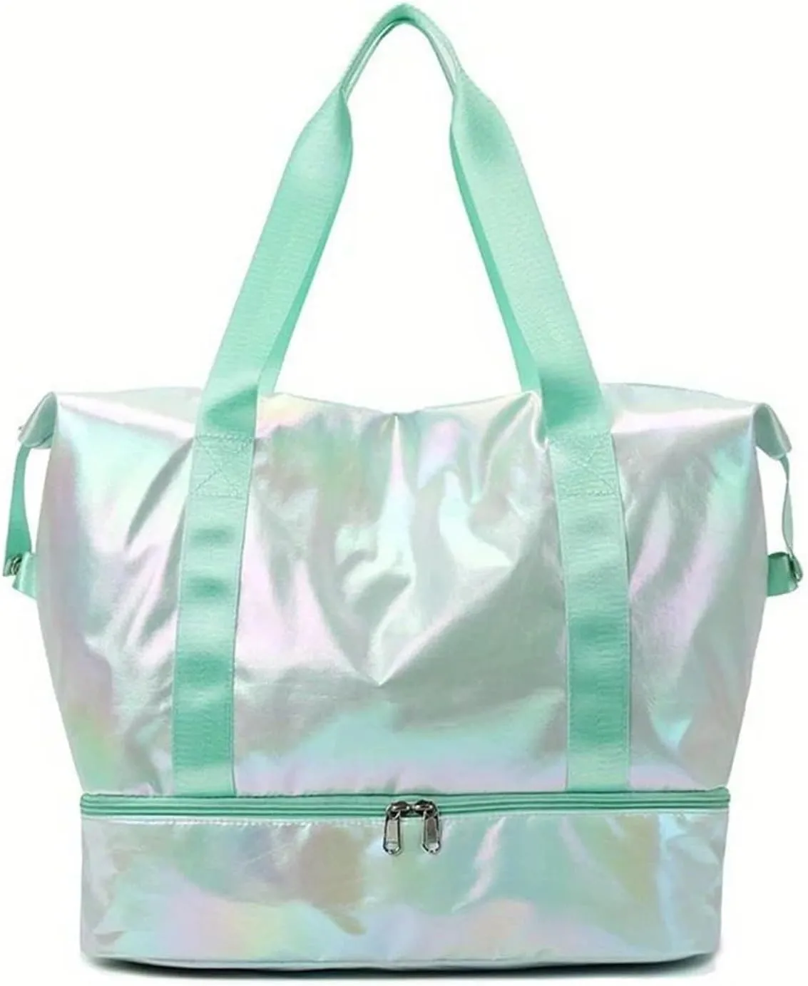 Expandable Travel Luggage Bag Sports Handbag Fitness Large Capacity Women's Shoulder Bag (Color : B Green, Size : 46x32cm)
