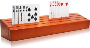 Exqline Wooden Playing Card Holder Tray Rack Organizer for Kids Seniors Adults - 13.8 inch* 3.1 Inch Extended Versions Long Enough for Bridge Canasta Strategy Card Playing