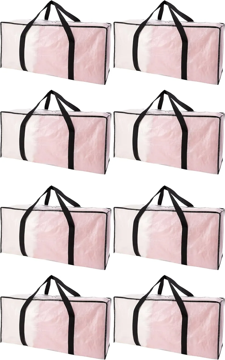 Extra Large Moving Bags with Zippers & Carrying Handles, Heavy-Duty Storage Tote for Space Saving Moving Storage, Fold Flat, Alternative to Box and Bin - 8 Pack, 40 Gal, Clear