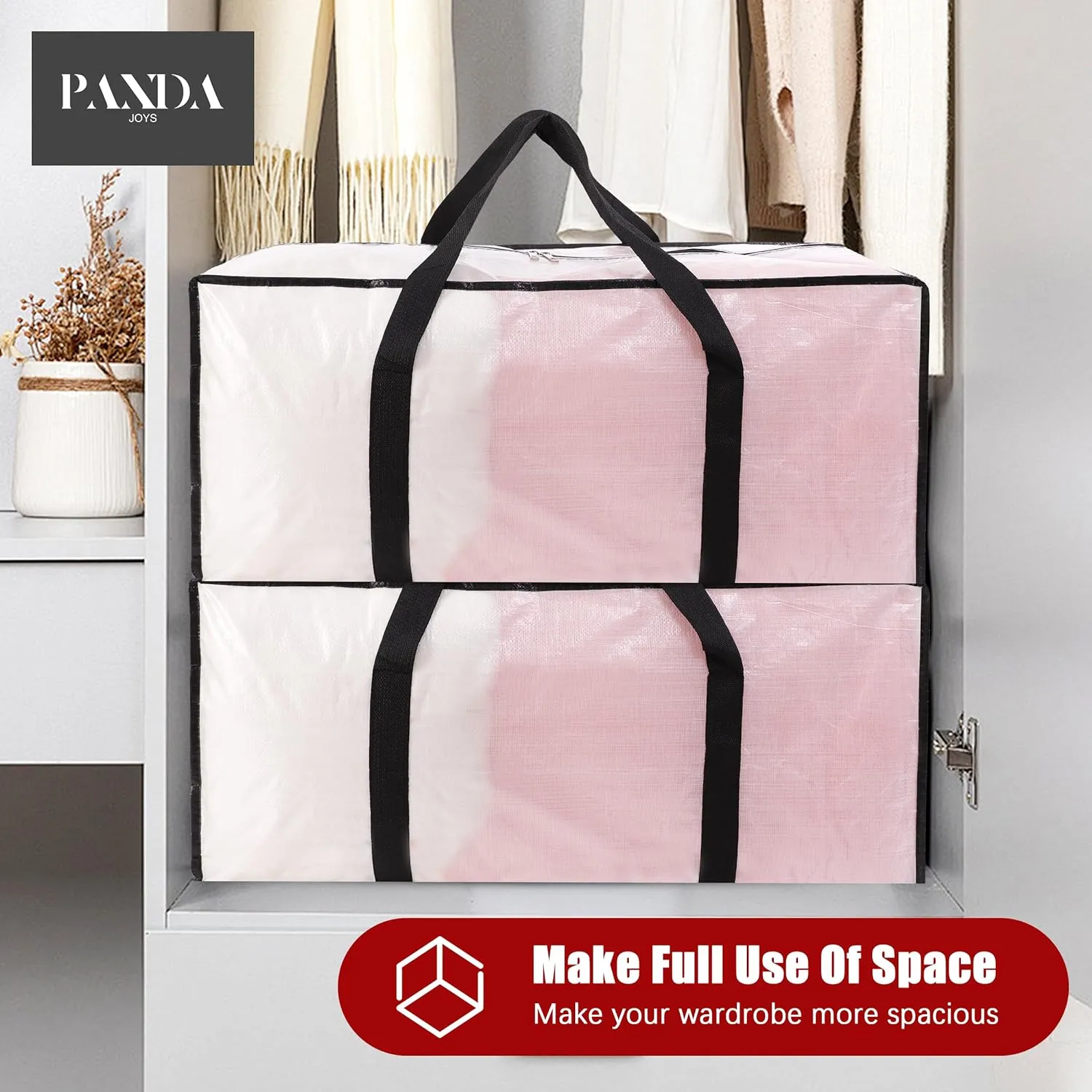 Extra Large Moving Bags with Zippers & Carrying Handles, Heavy-Duty Storage Tote for Space Saving Moving Storage, Fold Flat, Alternative to Box and Bin - 8 Pack, 40 Gal, Clear