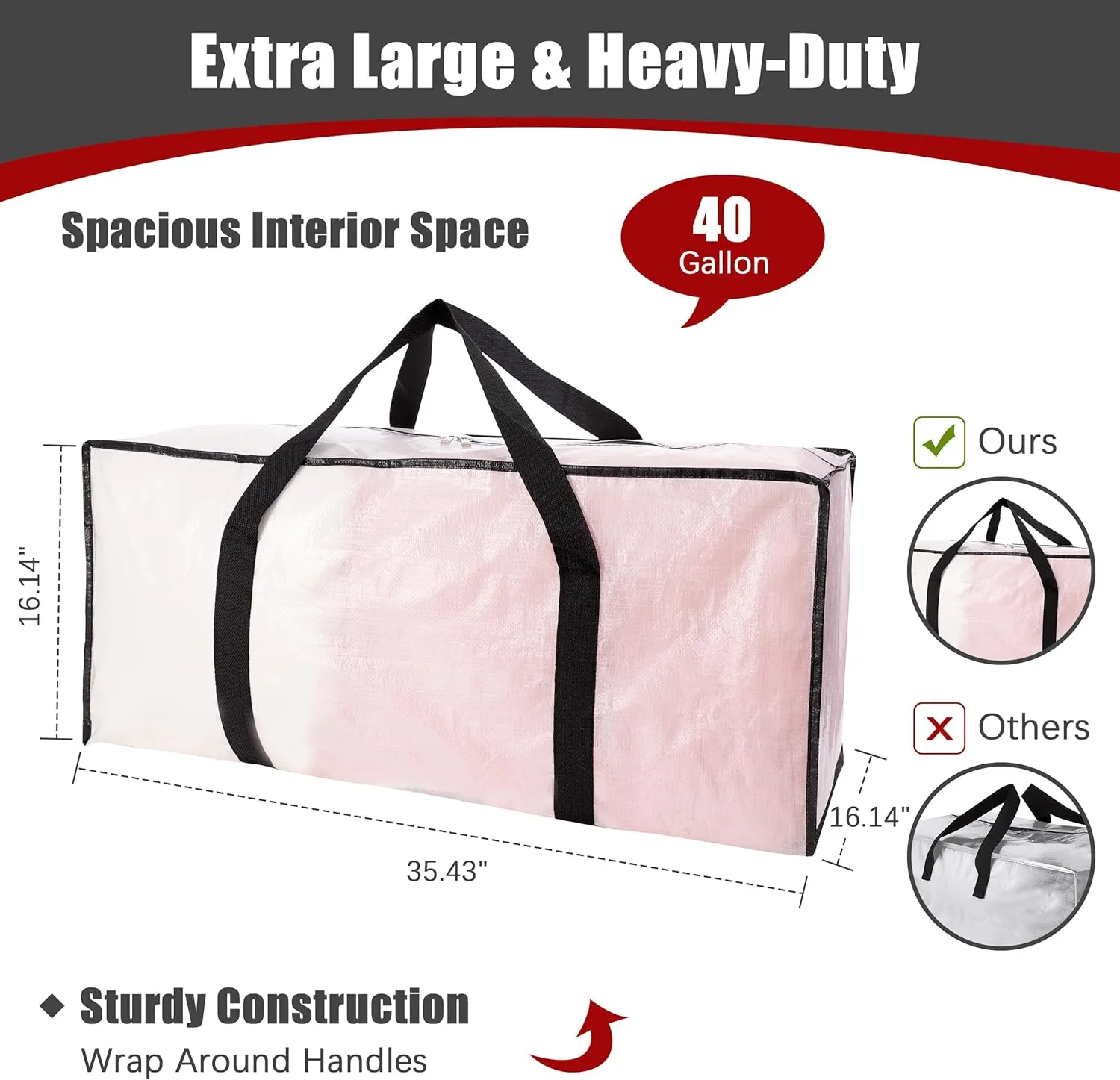 Extra Large Moving Bags with Zippers & Carrying Handles, Heavy-Duty Storage Tote for Space Saving Moving Storage, Fold Flat, Alternative to Box and Bin - 8 Pack, 40 Gal, Clear