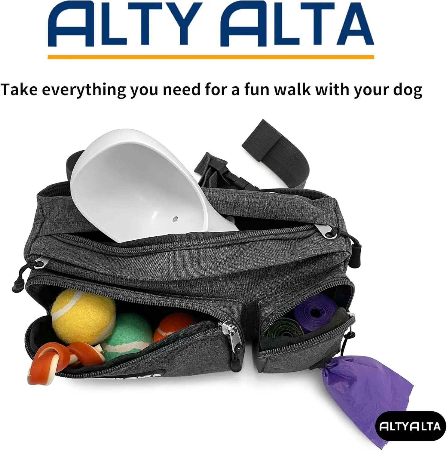 EZ Dog Walking Fanny Pack, Dog Training Treat Pouch, Easy for Walking with Dogs, Belt Bag with 6 Pockets and Waste Bag Dispenser