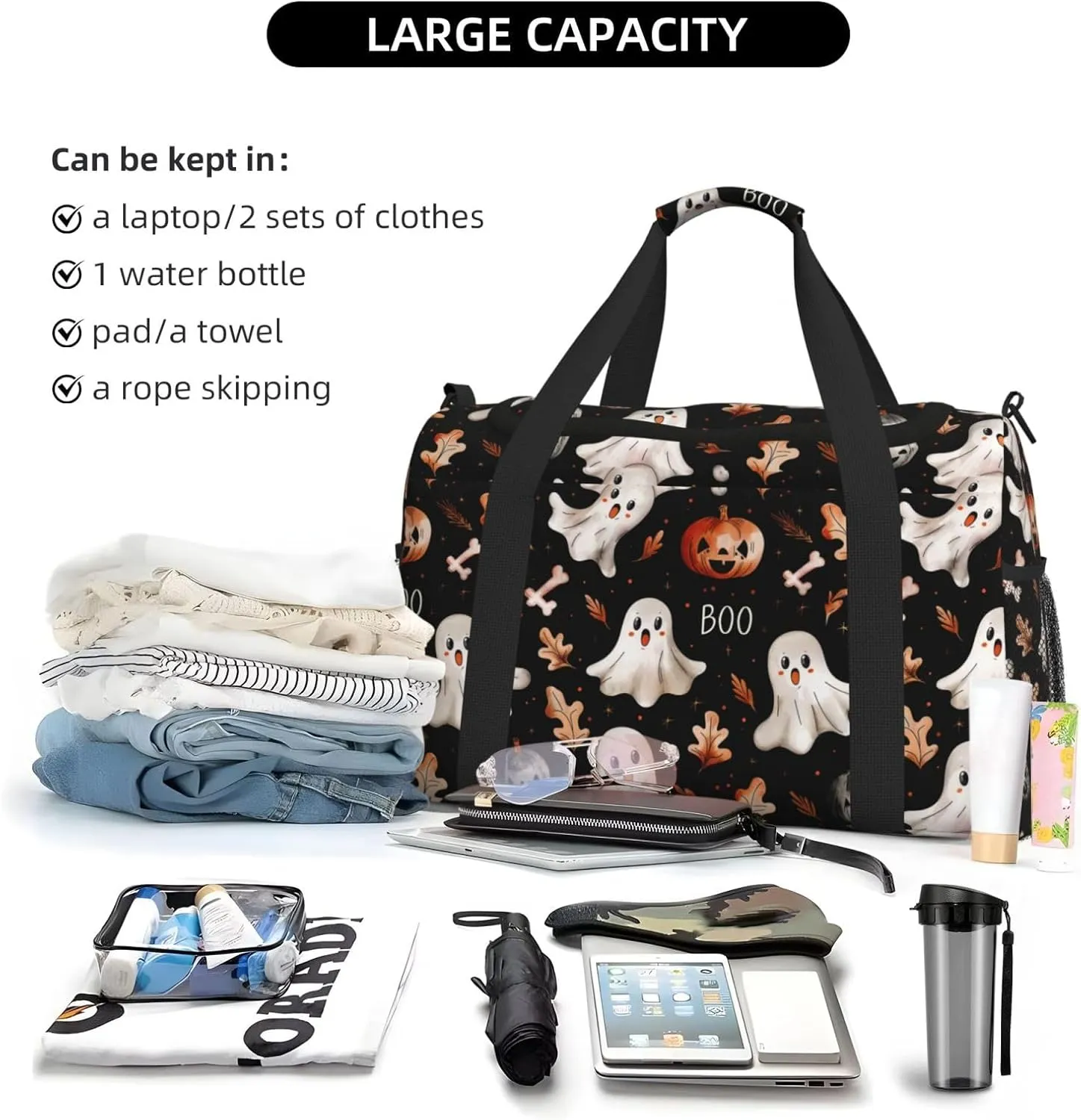 Fall Pumpkin Maple Leaf Travel Weekender Overnight Bags Foldable Hand Travel Bag Sport Gym Duffel Bag For Men Women