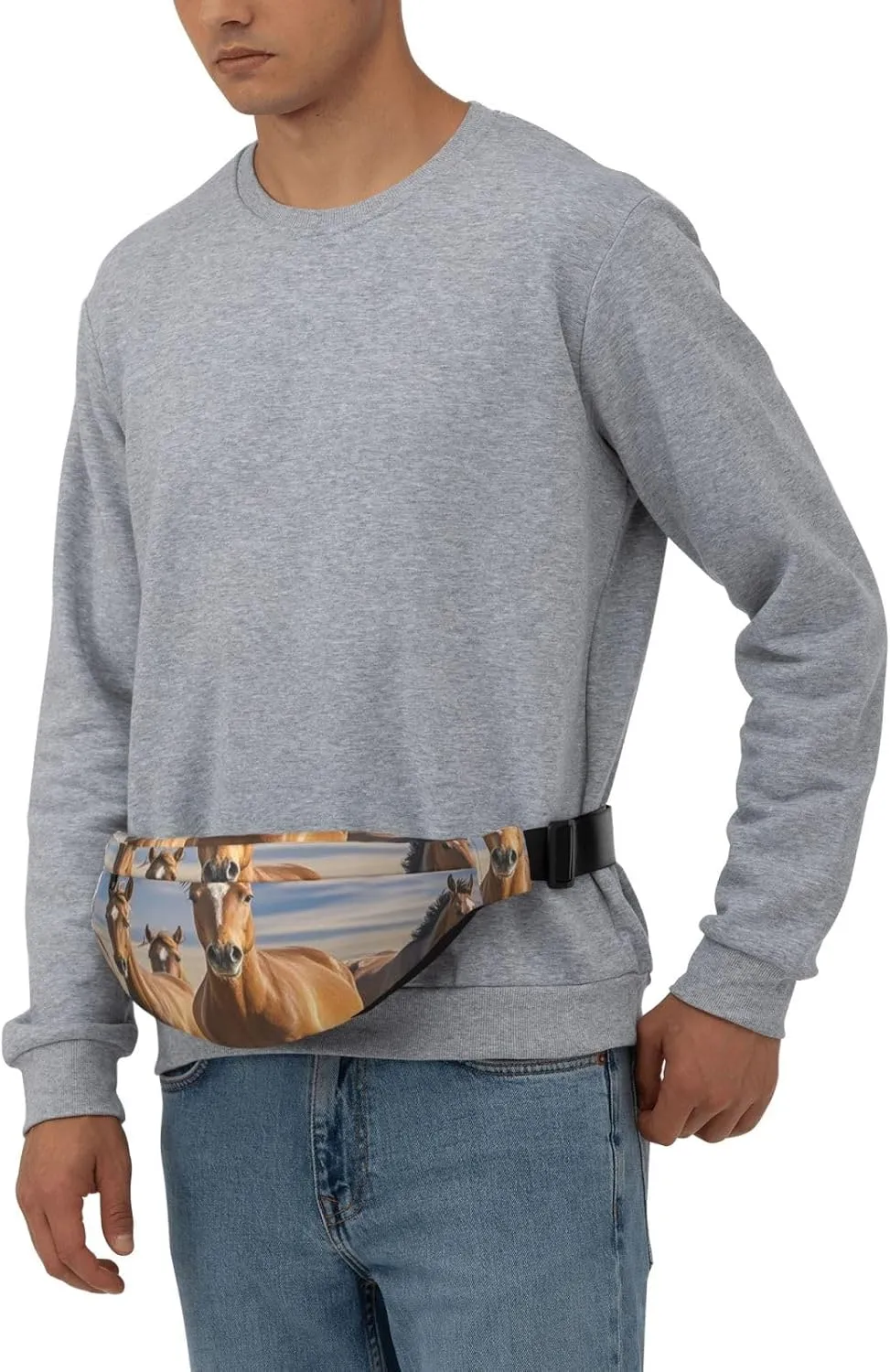 Fanny Pack Belt Bag for Women Men Waterproof Waist Pack Merry Christmas Snowman Waist Bag with Adjustable Strap, Horses Animals, One Size