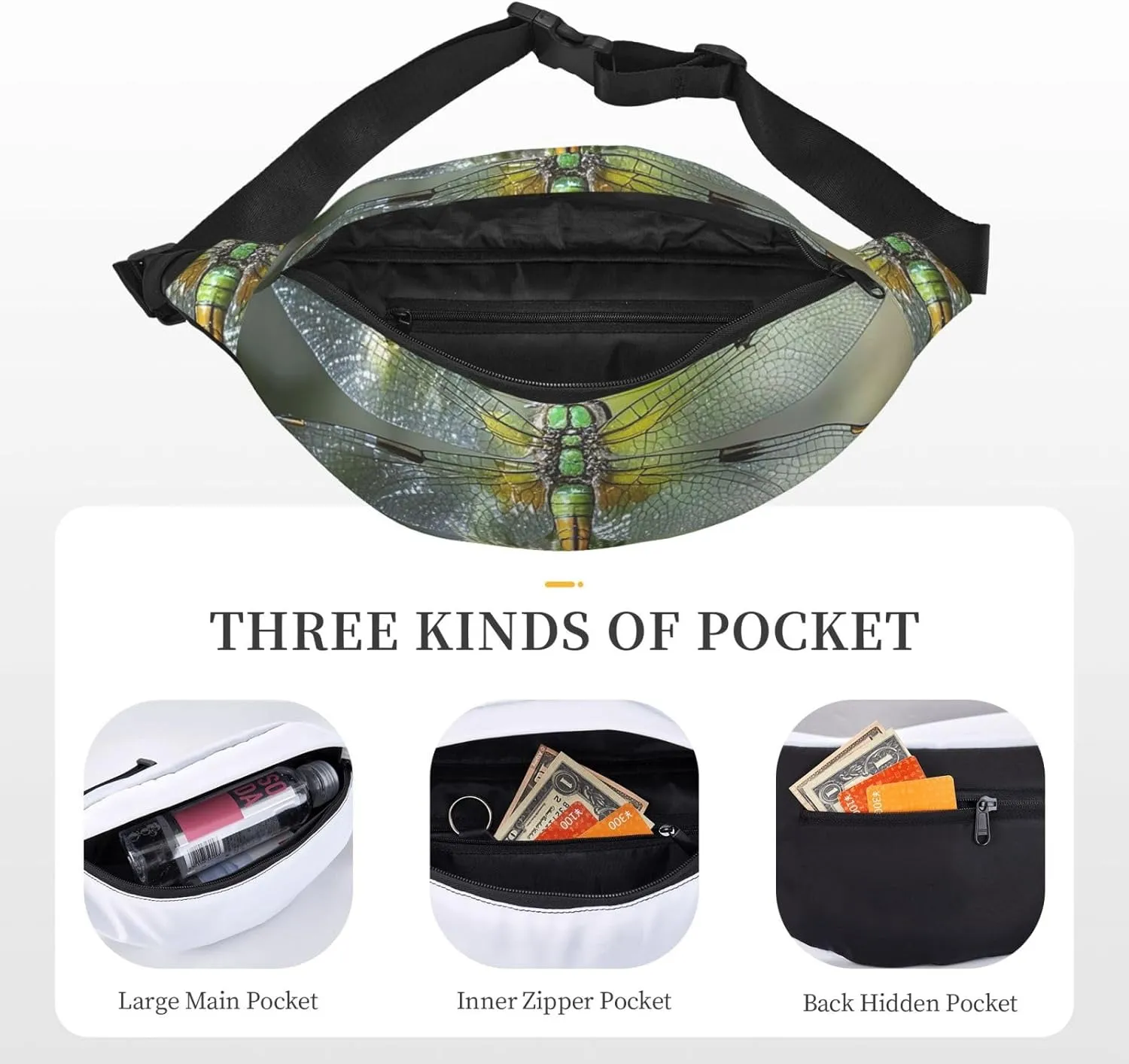 Fanny Pack Belt Bag for Women Men Waterproof Waist Pack Merry Christmas Snowman Waist Bag with Adjustable Strap, Jewel Dragonfly, One Size