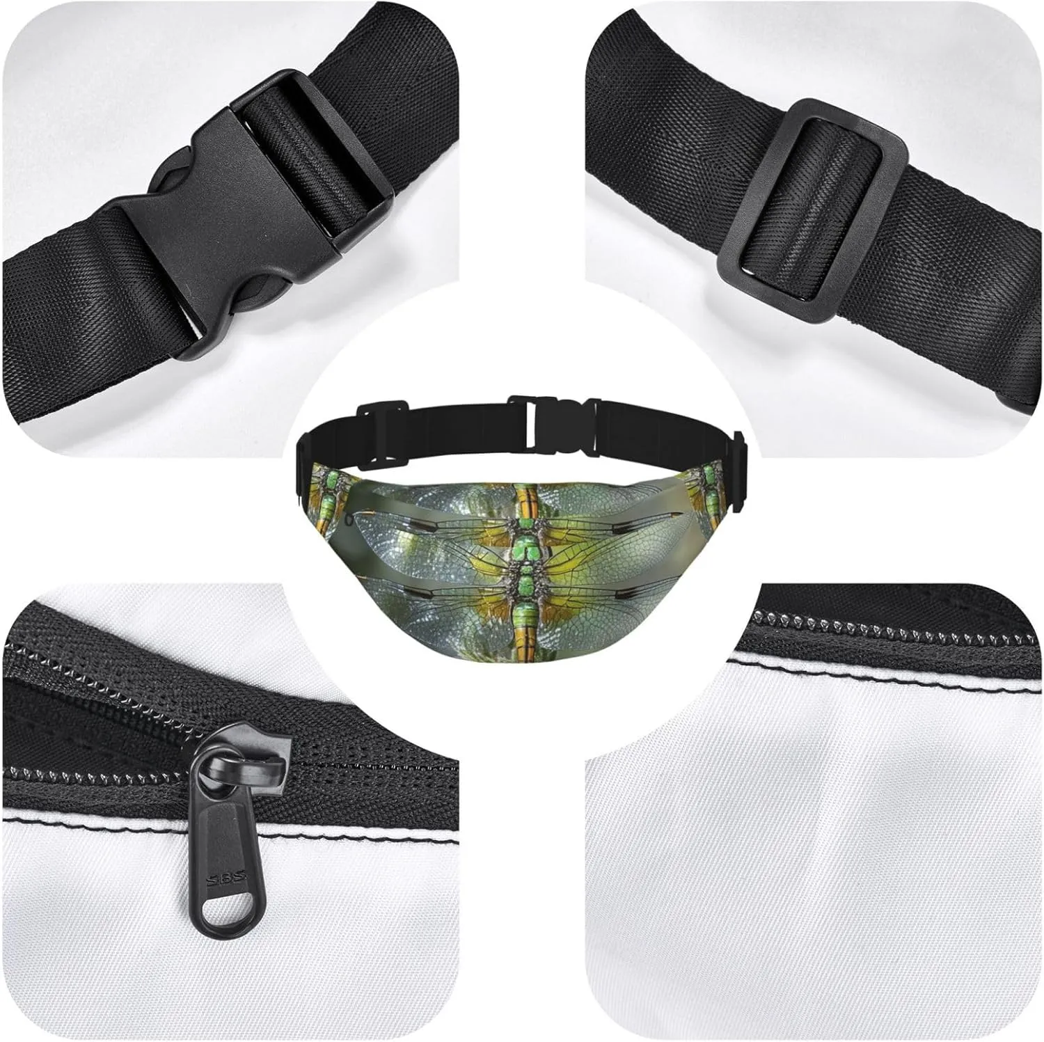 Fanny Pack Belt Bag for Women Men Waterproof Waist Pack Merry Christmas Snowman Waist Bag with Adjustable Strap, Jewel Dragonfly, One Size