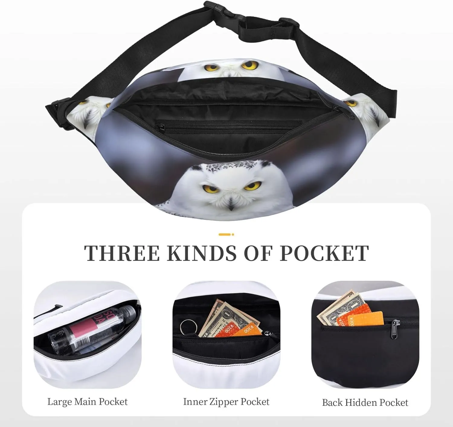 Fanny Pack for Men Women Waist Bag Adjustable Waist Pack Crossbody Belt Bag Arctic Owl Bum Bag